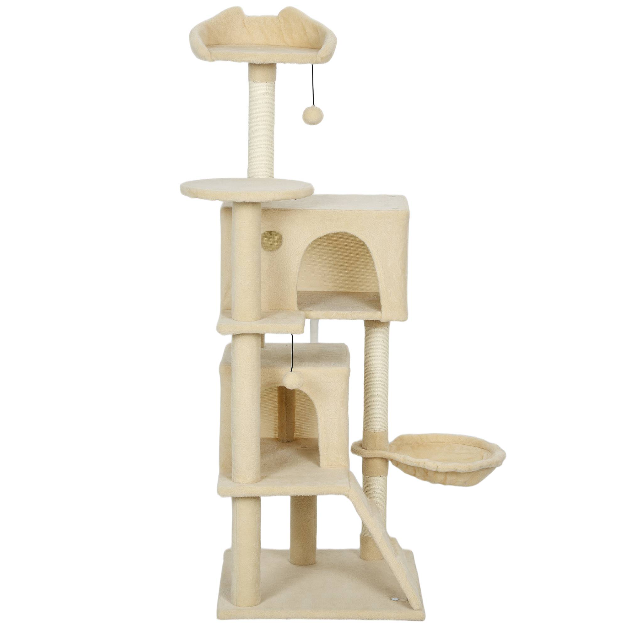 Arbre à Chat 140cm avec 2 Niches Douillettes Hamac et Échelle d'Accès Beige - ComfortXL Outdoor Living - Image 2