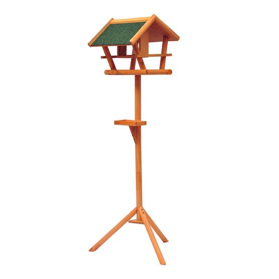 Grande mangeoire oiseaux sur pied bois massif toit incliné abri jardin 150cm marron - ComfortXL Outdoor Living - Image 2
