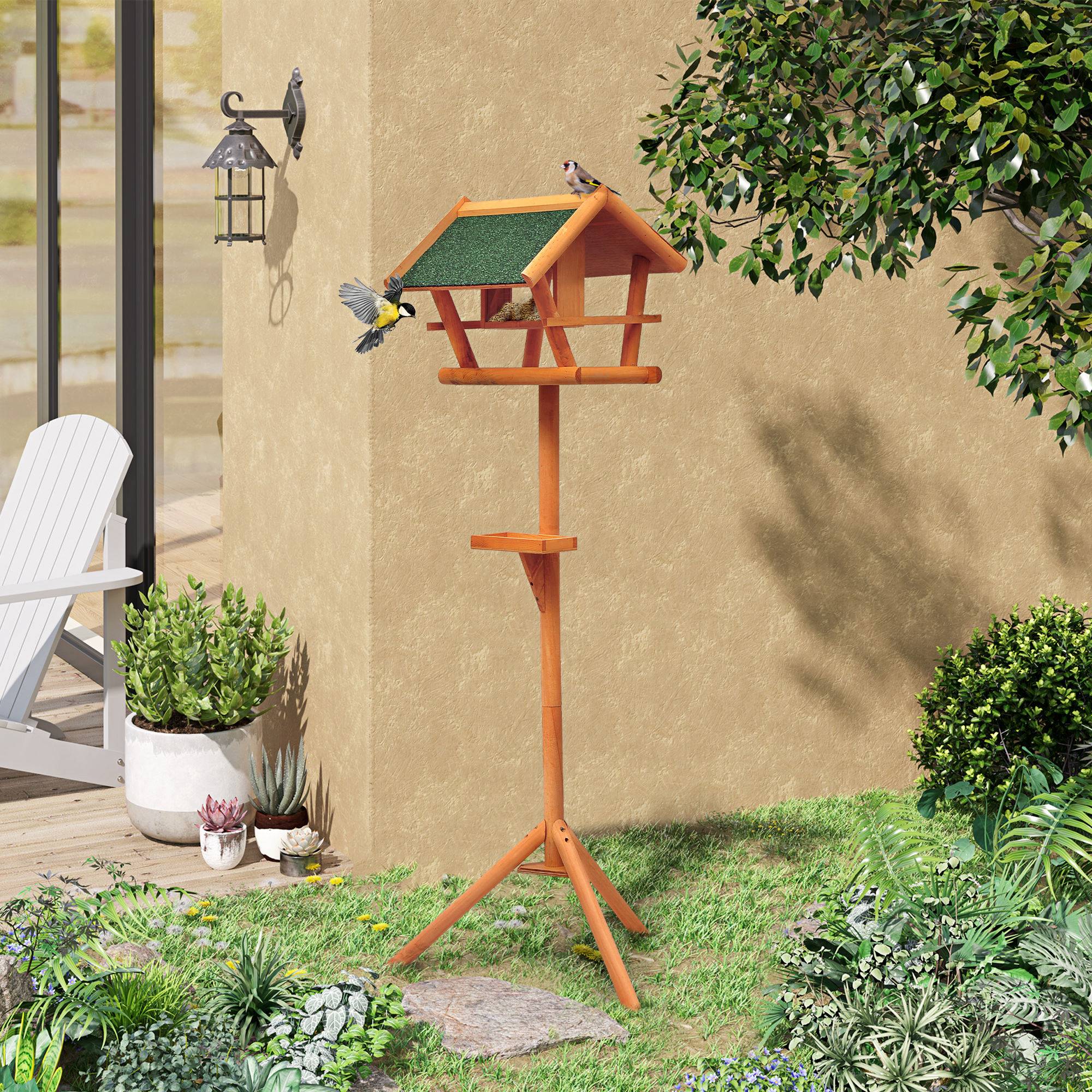 Grande mangeoire oiseaux sur pied bois massif toit incliné abri jardin 150cm marron - ComfortXL Outdoor Living - Image 4