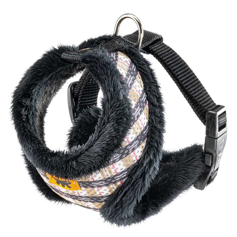 Ferplast - Harnais pour Chiens Chats NIKITA FUR XS, Respirant, Fourrure Ecologique Douce, Sangle Ajustable, Tartan - Imagen 1