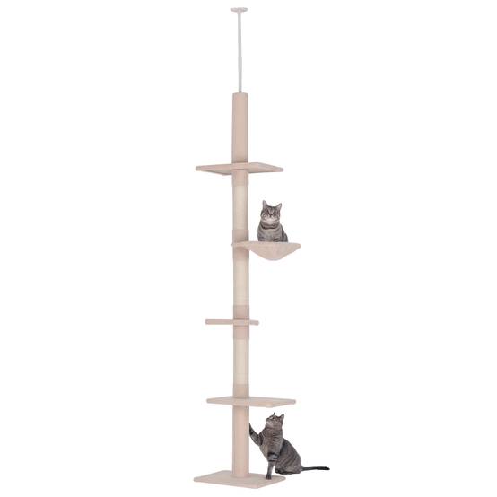 Arbre à grimper plafond particules pour chats 5 niveaux activités 260cm beige - ComfortXL Outdoor Living - Image 1