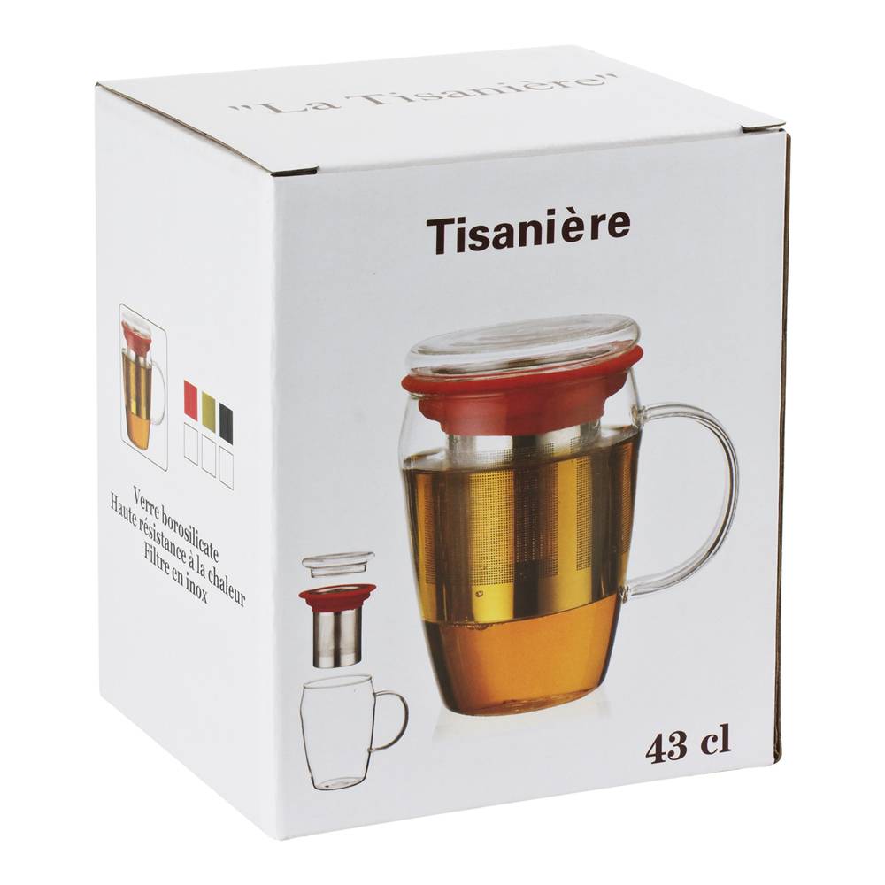 Mug infuseur 43 cl en borosilicate décor rouge - Image 3