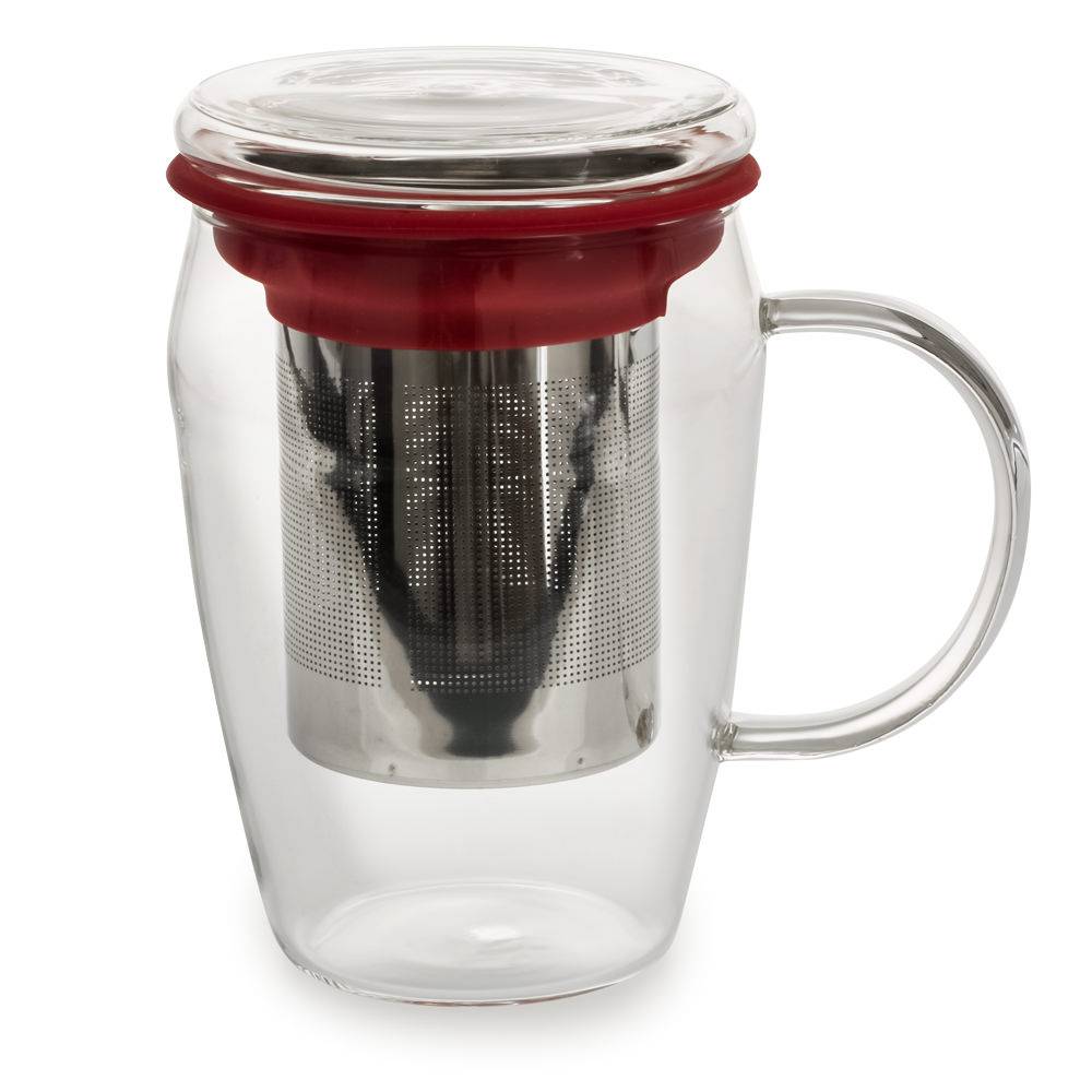 Mug infuseur 43 cl en borosilicate décor rouge - Image 1