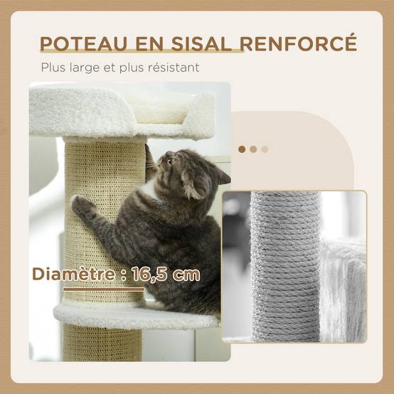 Arbre à chat panneaux de particules intérieur poteaux griffoirs épais 45x45x91cm crème - ComfortXL Outdoor Living - Image 8
