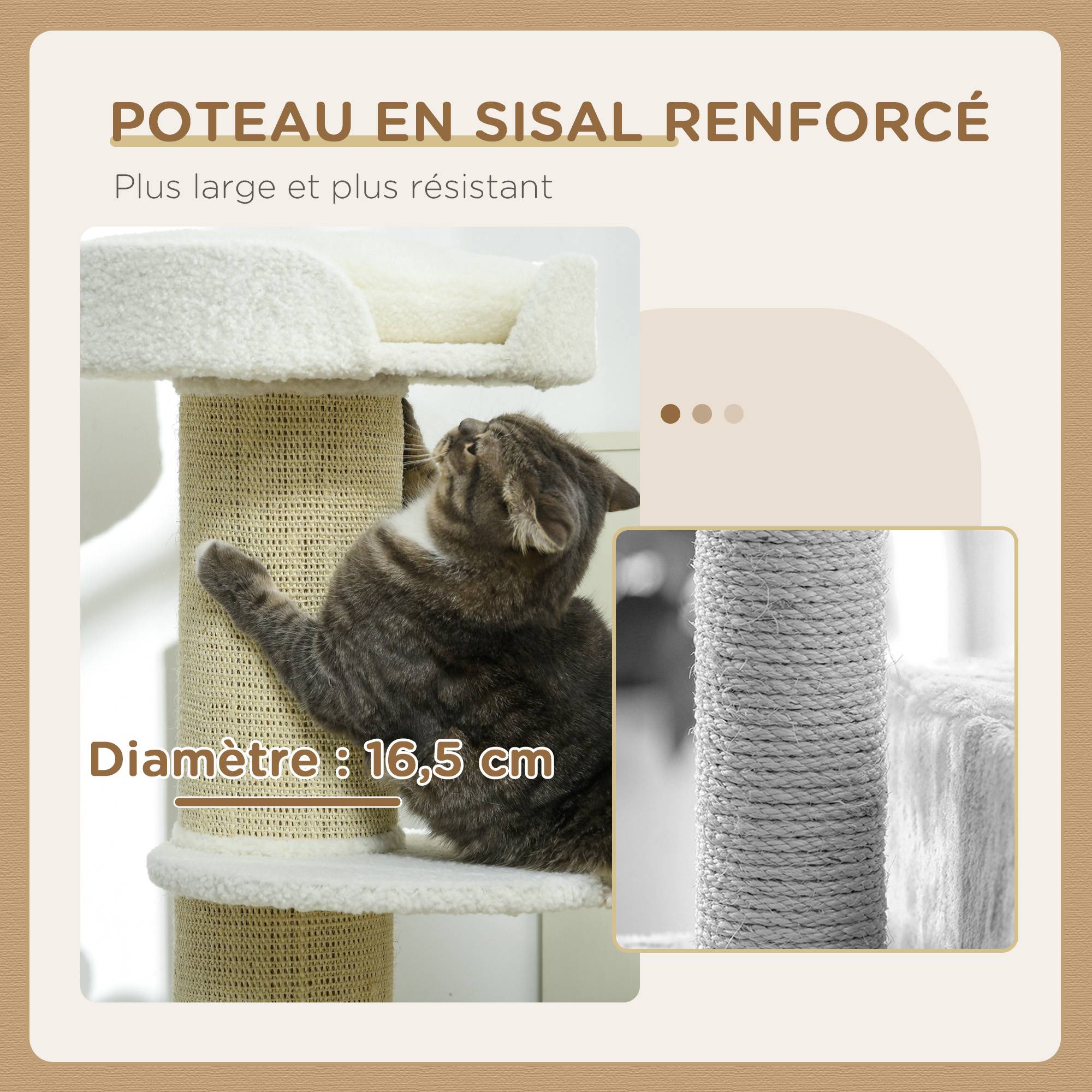Arbre à chat panneaux de particules intérieur poteaux griffoirs épais 45x45x91cm crème - ComfortXL Outdoor Living - Image 8