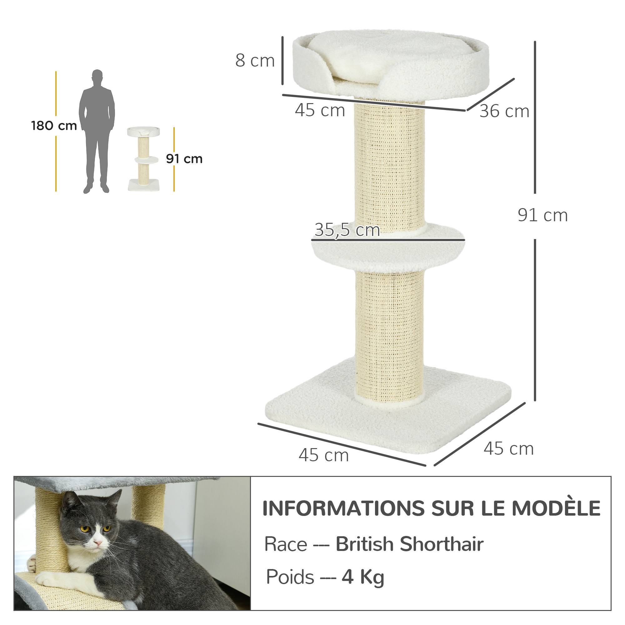 Arbre à chat panneaux de particules intérieur poteaux griffoirs épais 45x45x91cm crème - ComfortXL Outdoor Living - Image 5