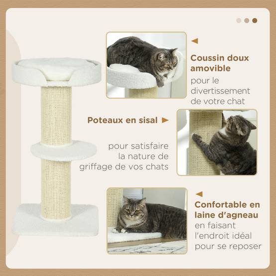 Arbre à chat panneaux de particules intérieur poteaux griffoirs épais 45x45x91cm crème - ComfortXL Outdoor Living - Image 7