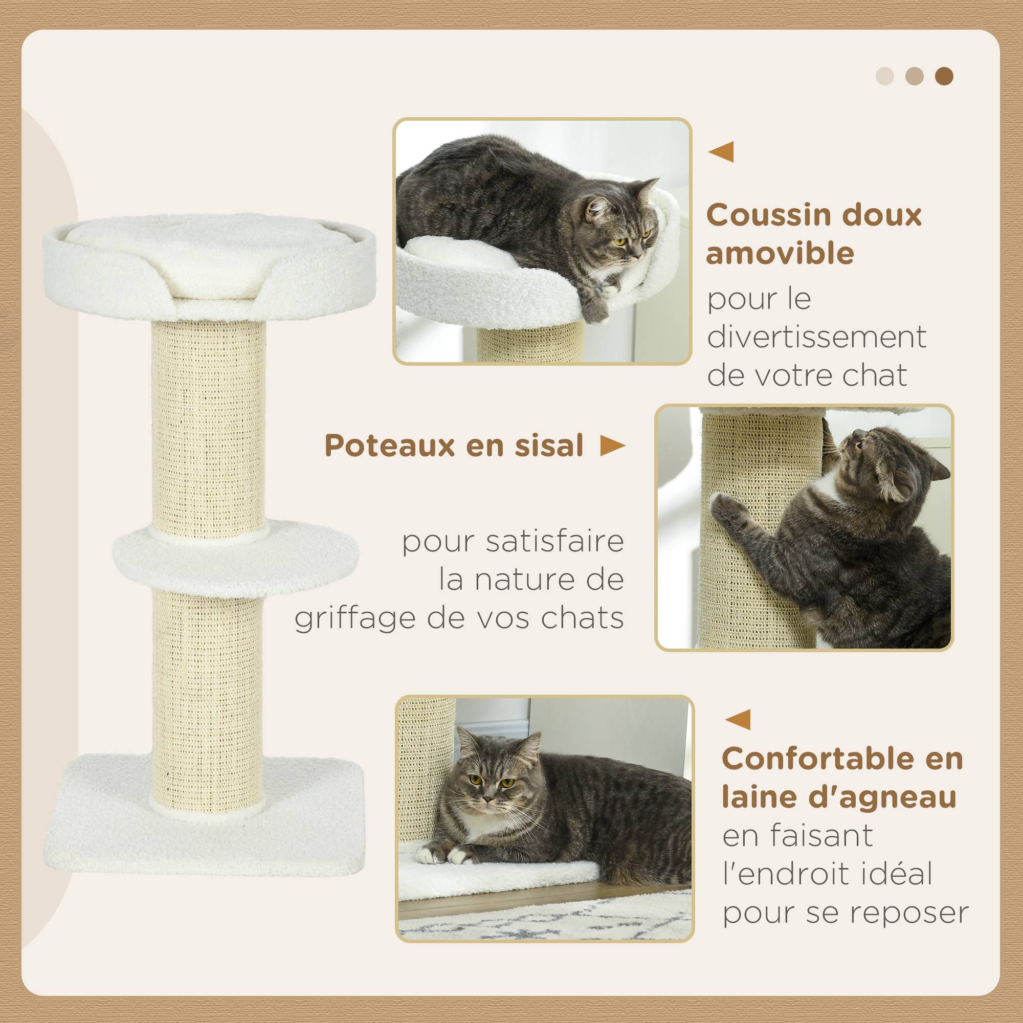 Arbre à chat panneaux de particules intérieur poteaux griffoirs épais 45x45x91cm crème - ComfortXL Outdoor Living - Image 7