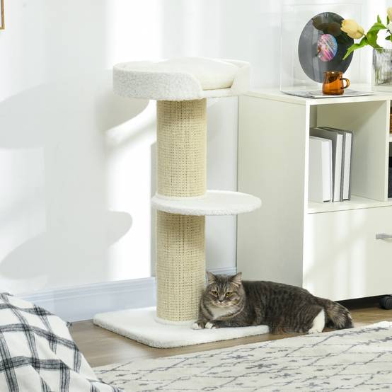 Arbre à chat panneaux de particules intérieur poteaux griffoirs épais 45x45x91cm crème - ComfortXL Outdoor Living - Image 4