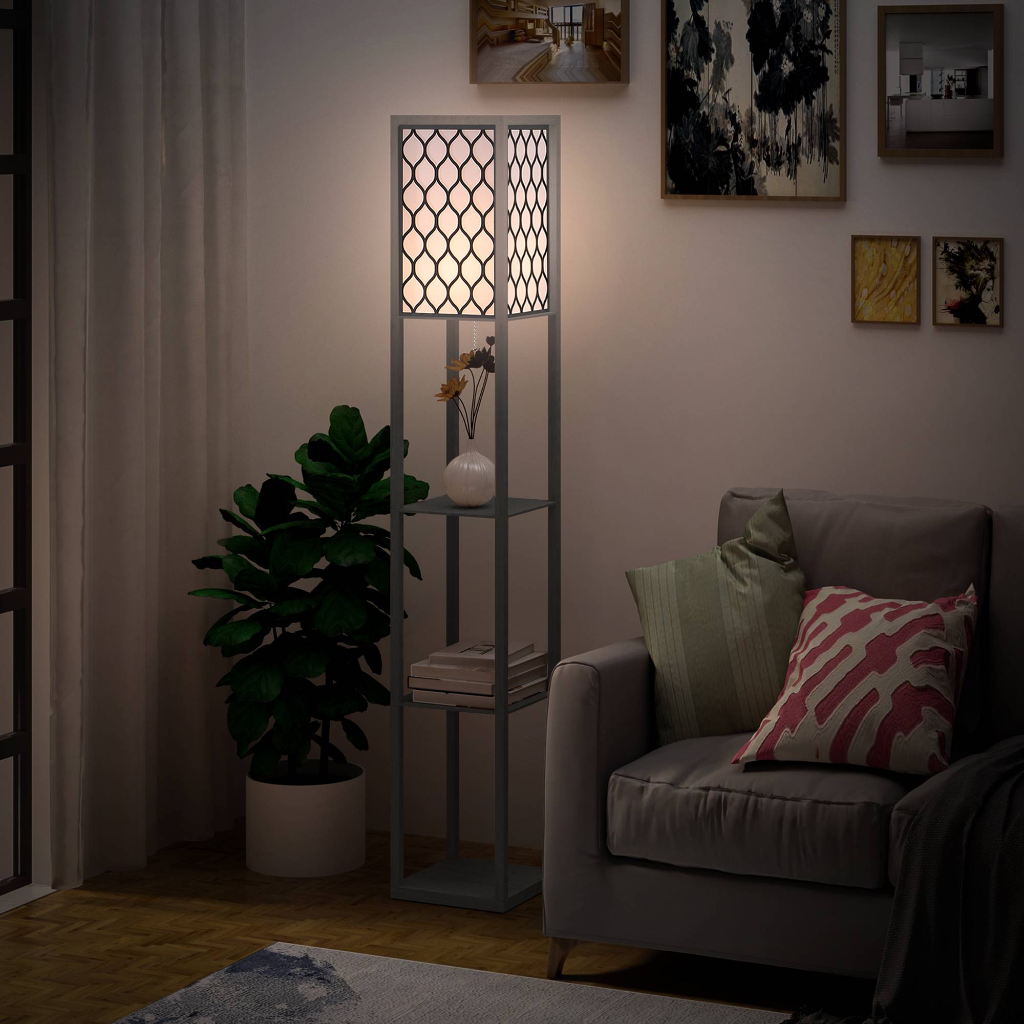 Lampadaire pour salon avec étagère, lampe sur pied avec douille E27 pour salon/chambre, ampoule non incluse. - Image 4
