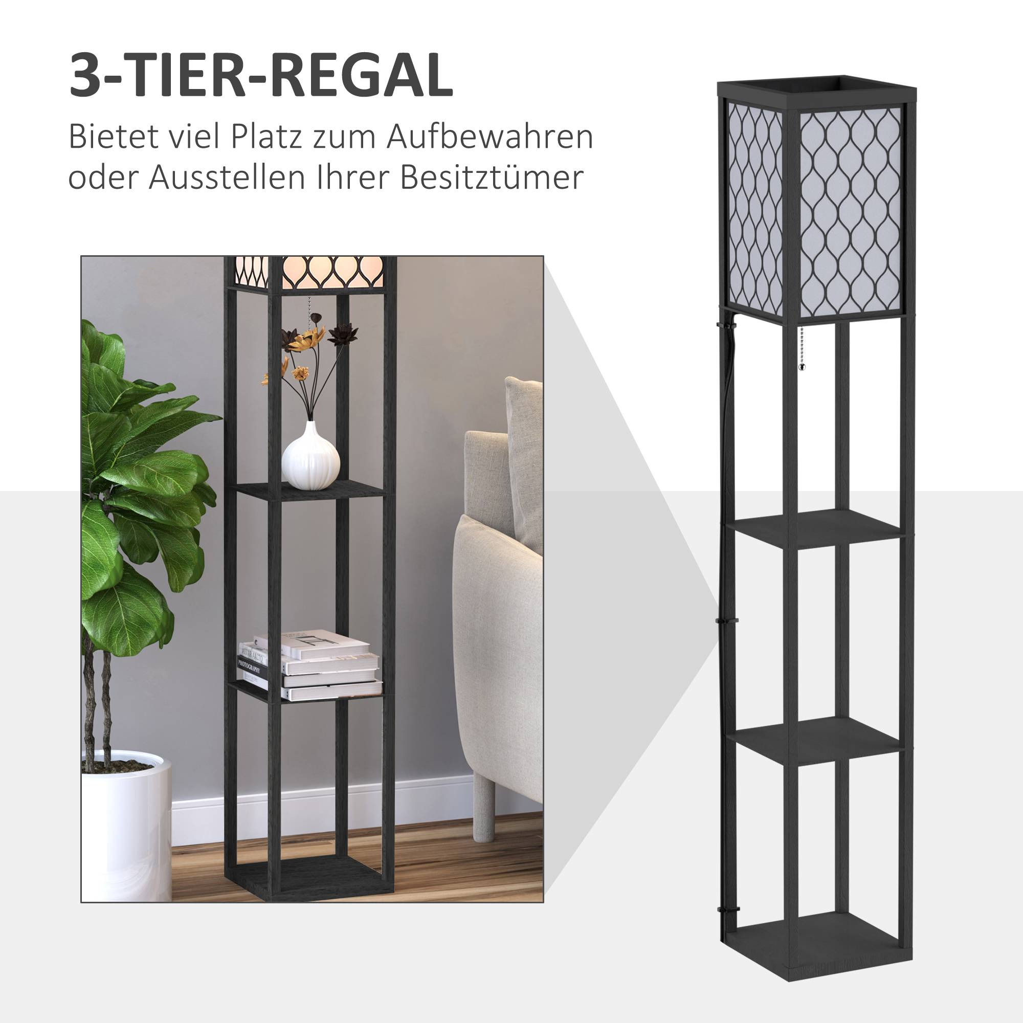Lampadaire pour salon avec étagère, lampe sur pied avec douille E27 pour salon/chambre, ampoule non incluse. - Image 8