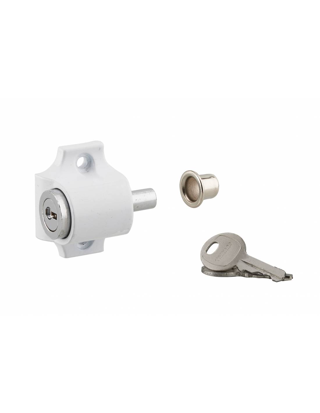 Verrou à cylindre pour baie coulissante, pêne poussoir, blanc, 2 clés - THIRARD - Image 1