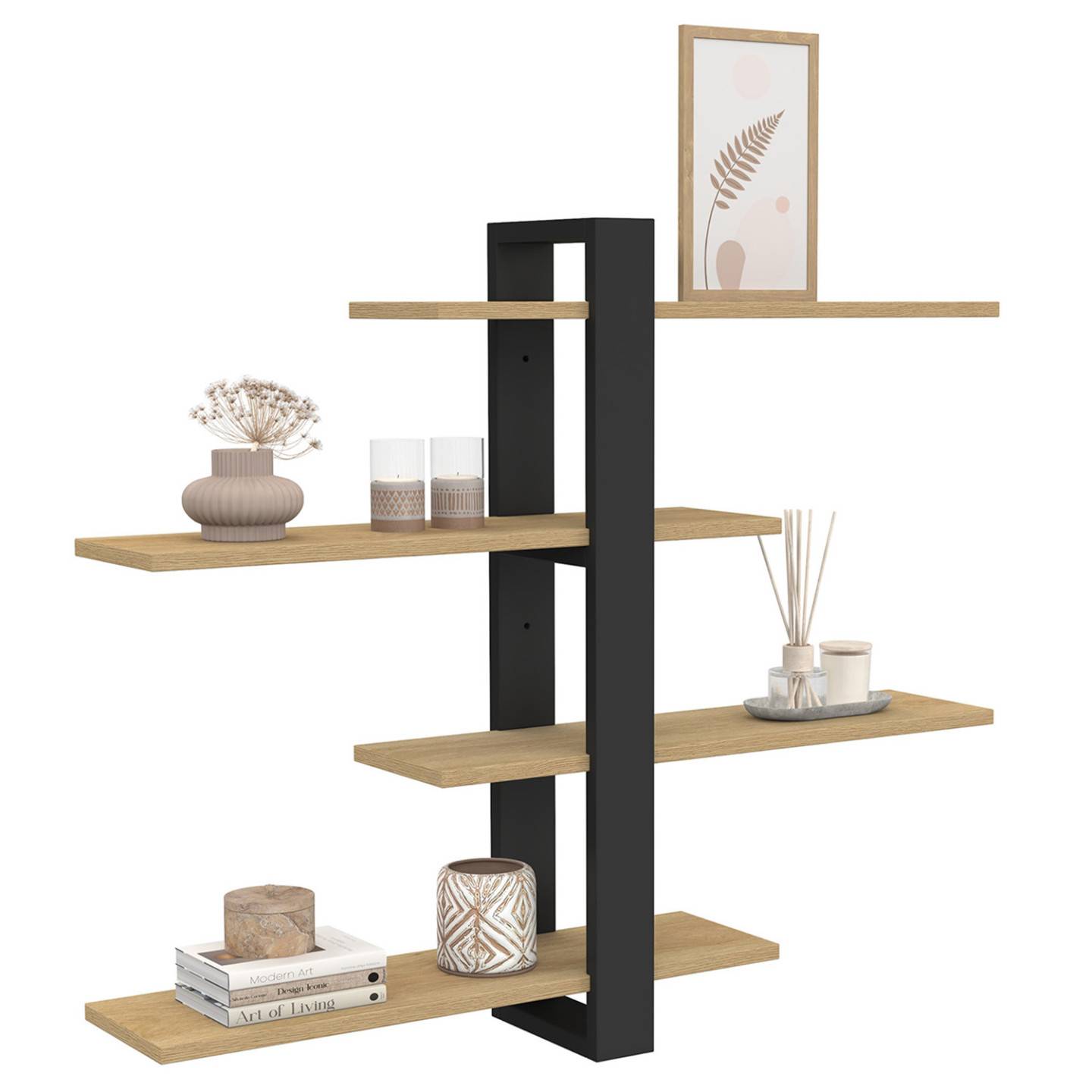 IDMARKET - Etagère murale avec étagères coulissantes ORA 4 niveaux façon hêtre et noir - Image 2