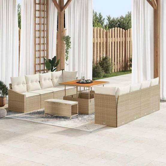 Salon de Jardin Modulable 10 Places avec 2 Longs Poufs, Poly Rotin Tressé Beige – ComfortXL Outdoor Living - Image 1