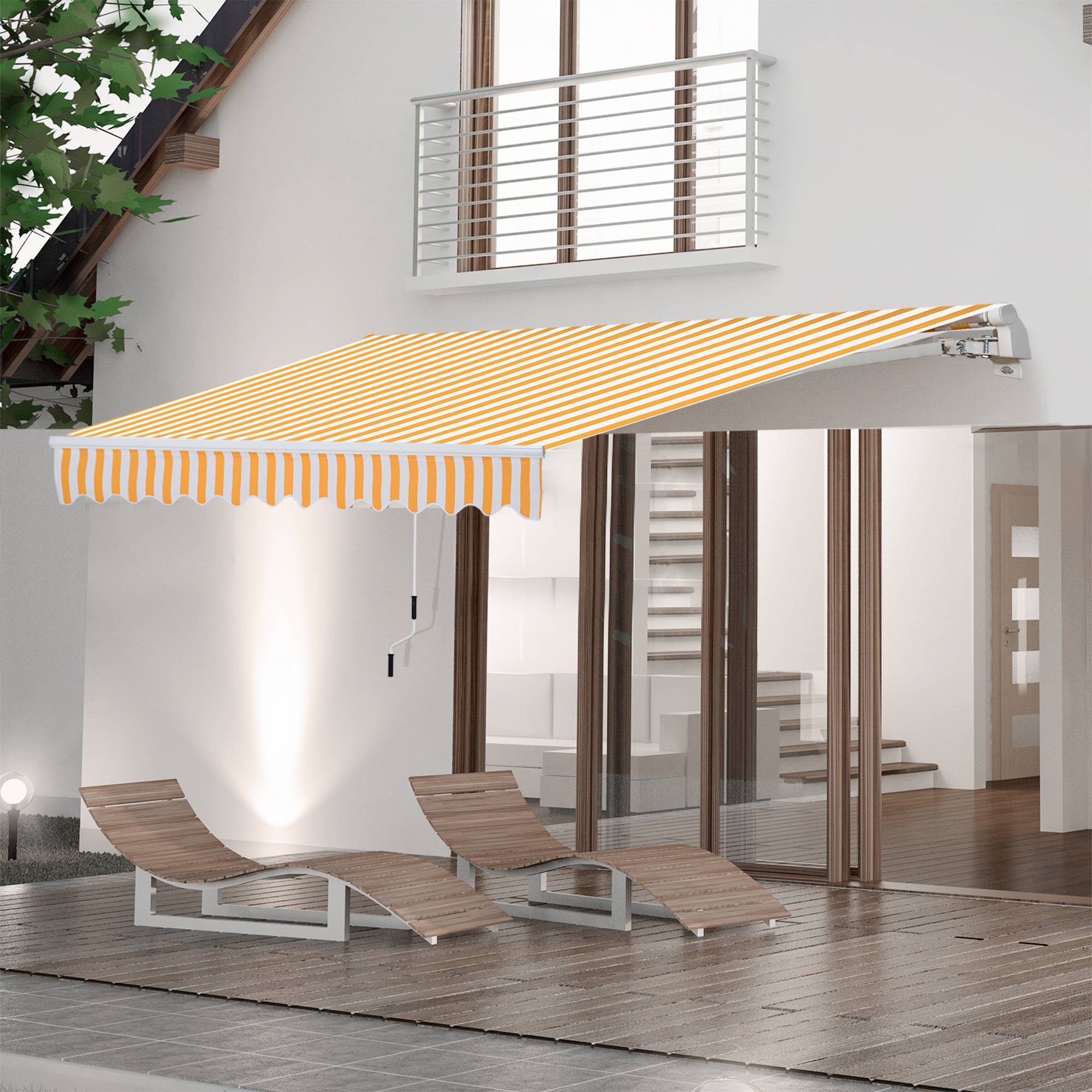 Store mural avec bras articulé et manivelle, structure robuste en aluminium et toile en polyester, 295 x 245 cm, orange - Image 3