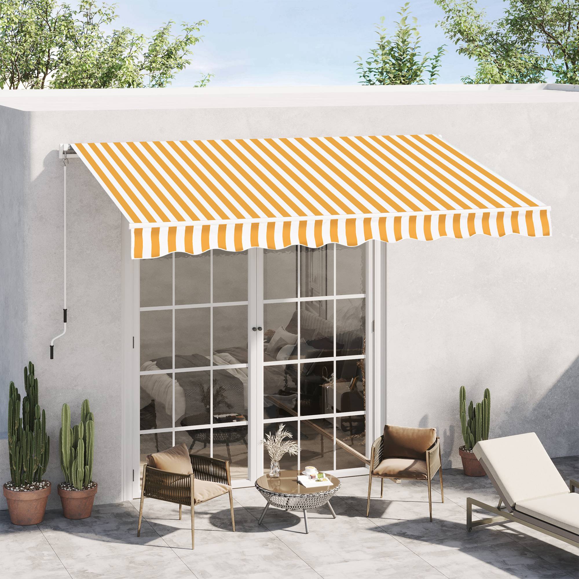 Store mural avec bras articulé et manivelle, structure robuste en aluminium et toile en polyester, 295 x 245 cm, orange - Image 4