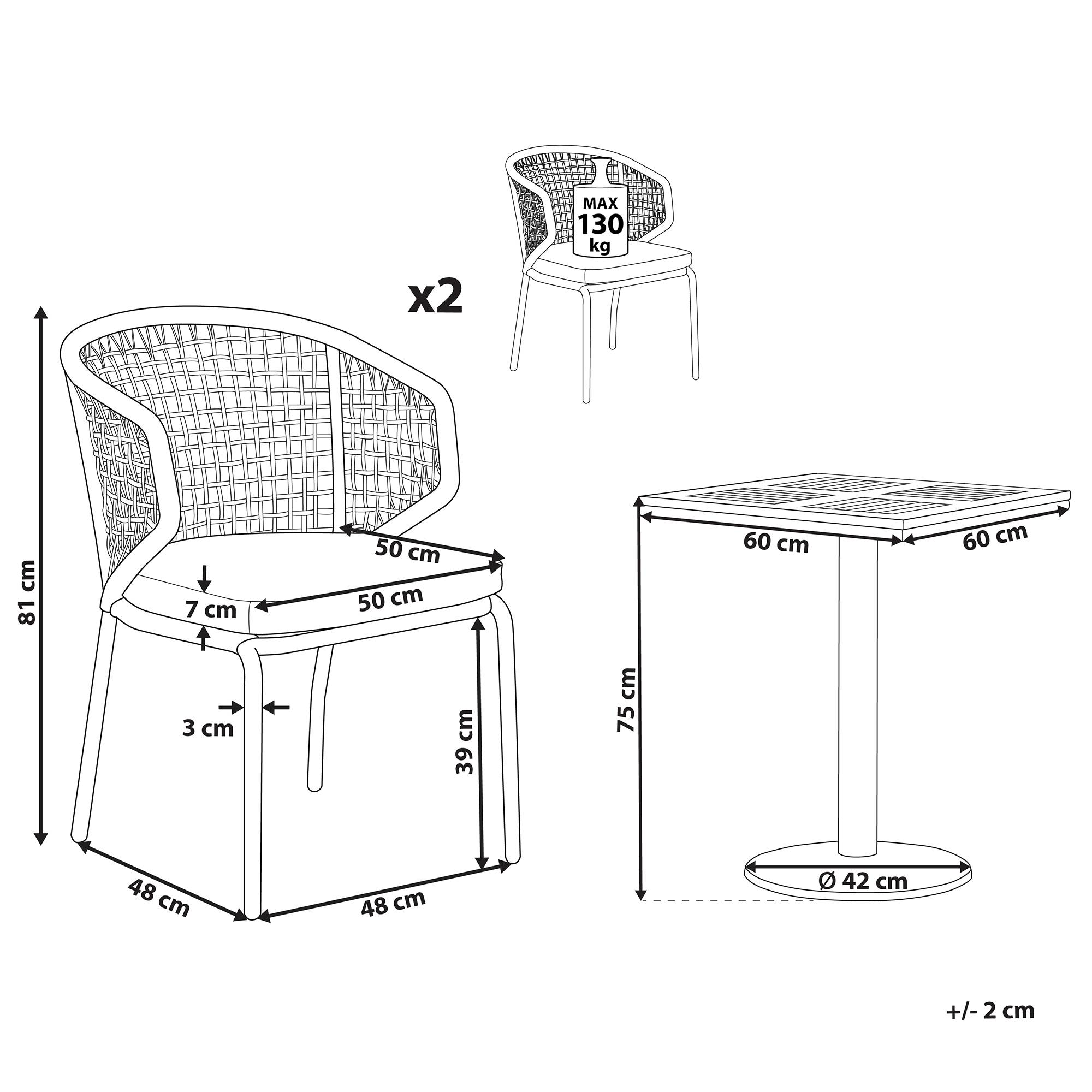 Beliani - Set de bistrot, 2 Personnes Acier Gris PALMI - Beliani - Imagen 3