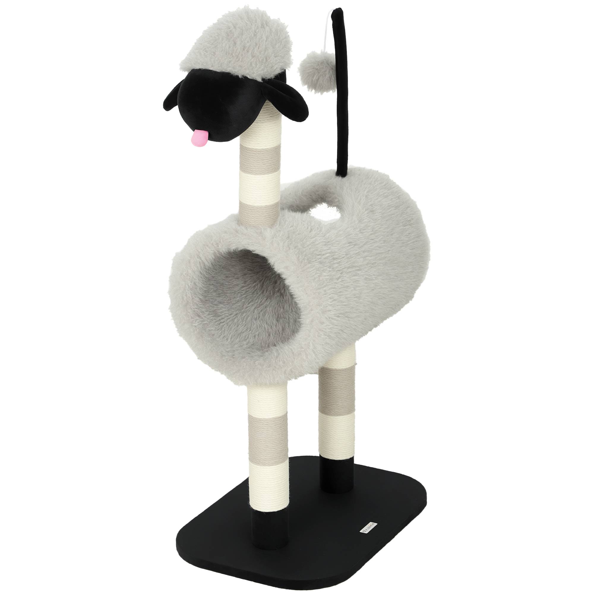 Arbre à chat design mouton, griffoirs, tunnel et jouet, 98 cm, gris clair - Image 2