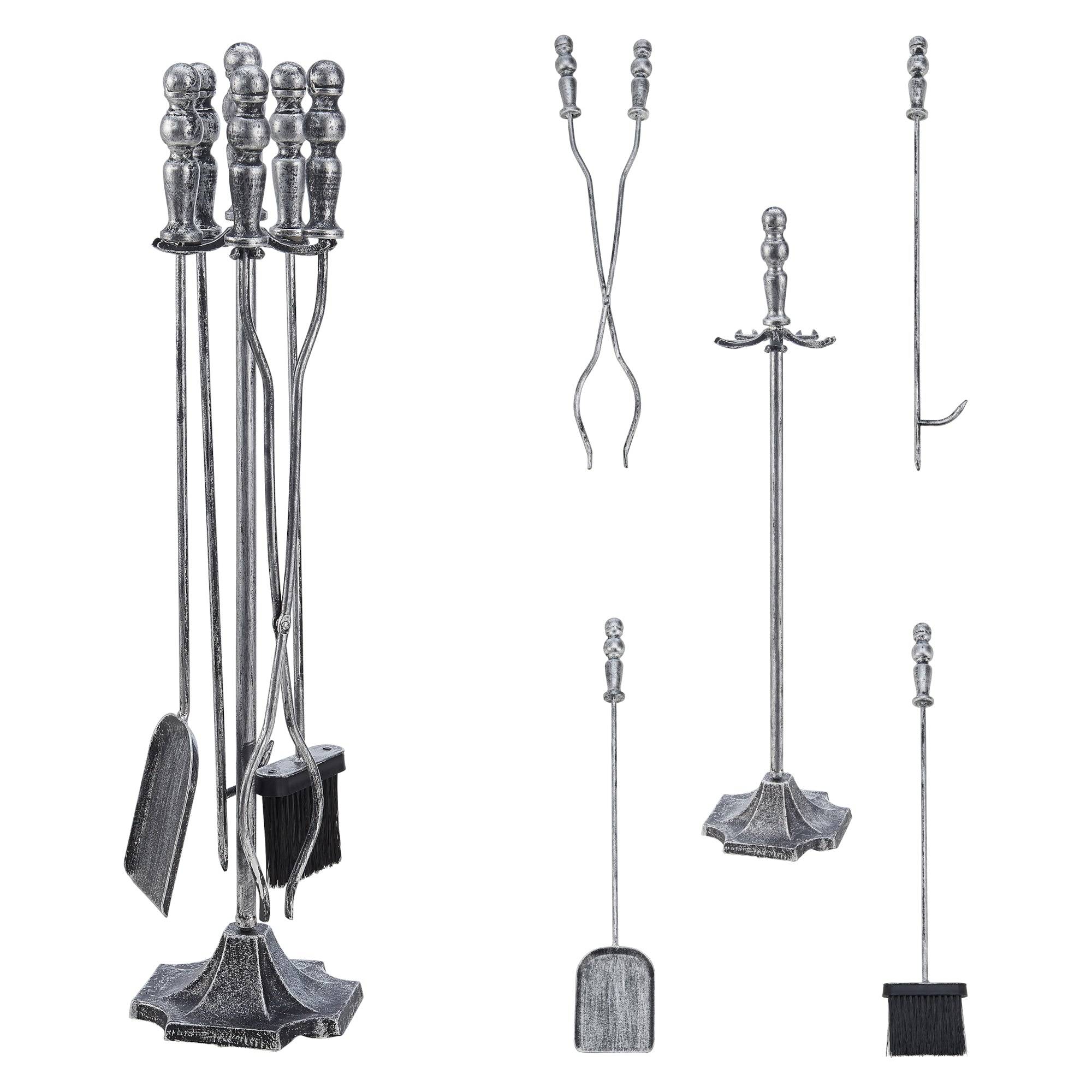 Helloshop26 - Serviteur de cheminée dovre avec balai pelle pince tisonnier argenté - Imagen 1
