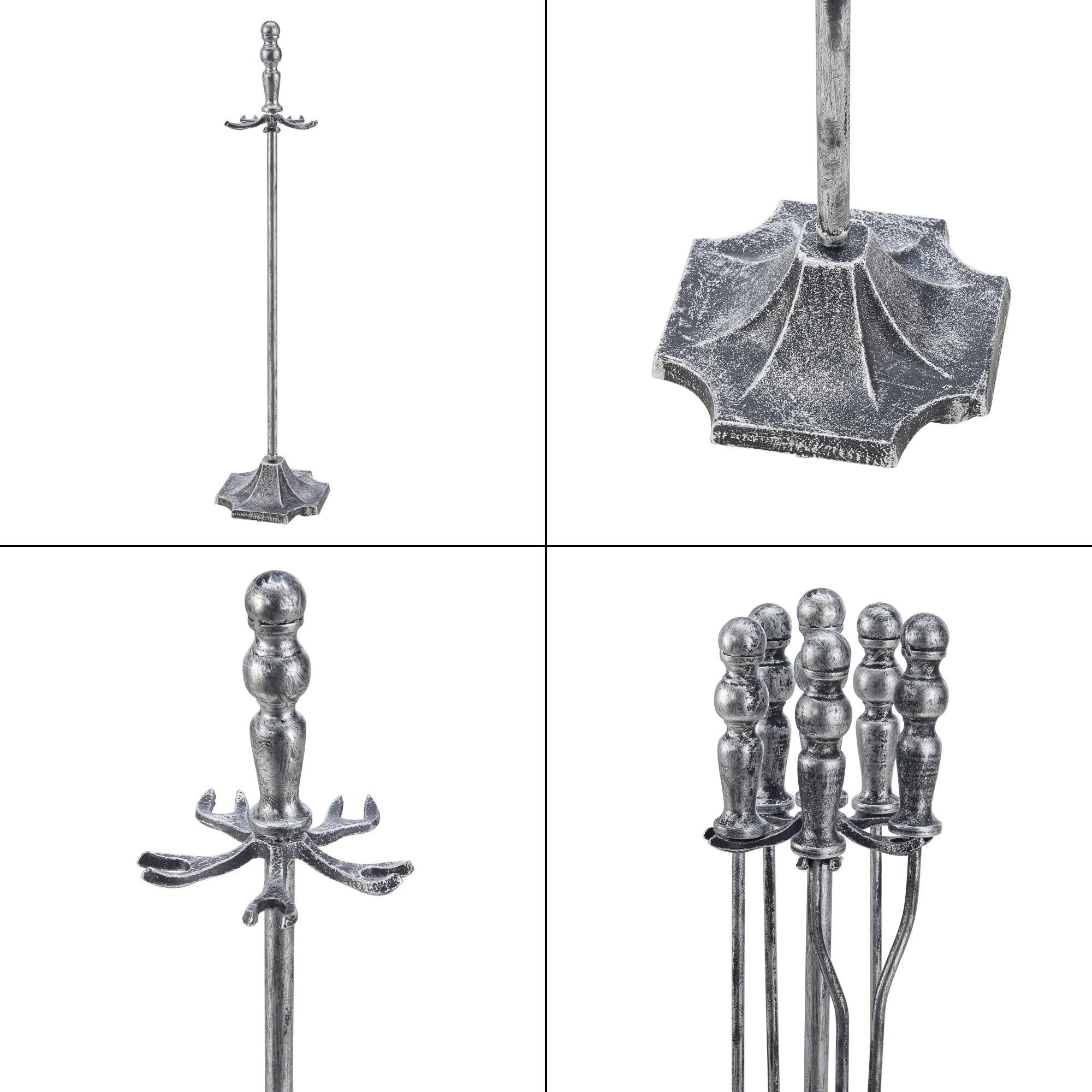 Helloshop26 - Serviteur de cheminée dovre avec balai pelle pince tisonnier argenté - Imagen 5