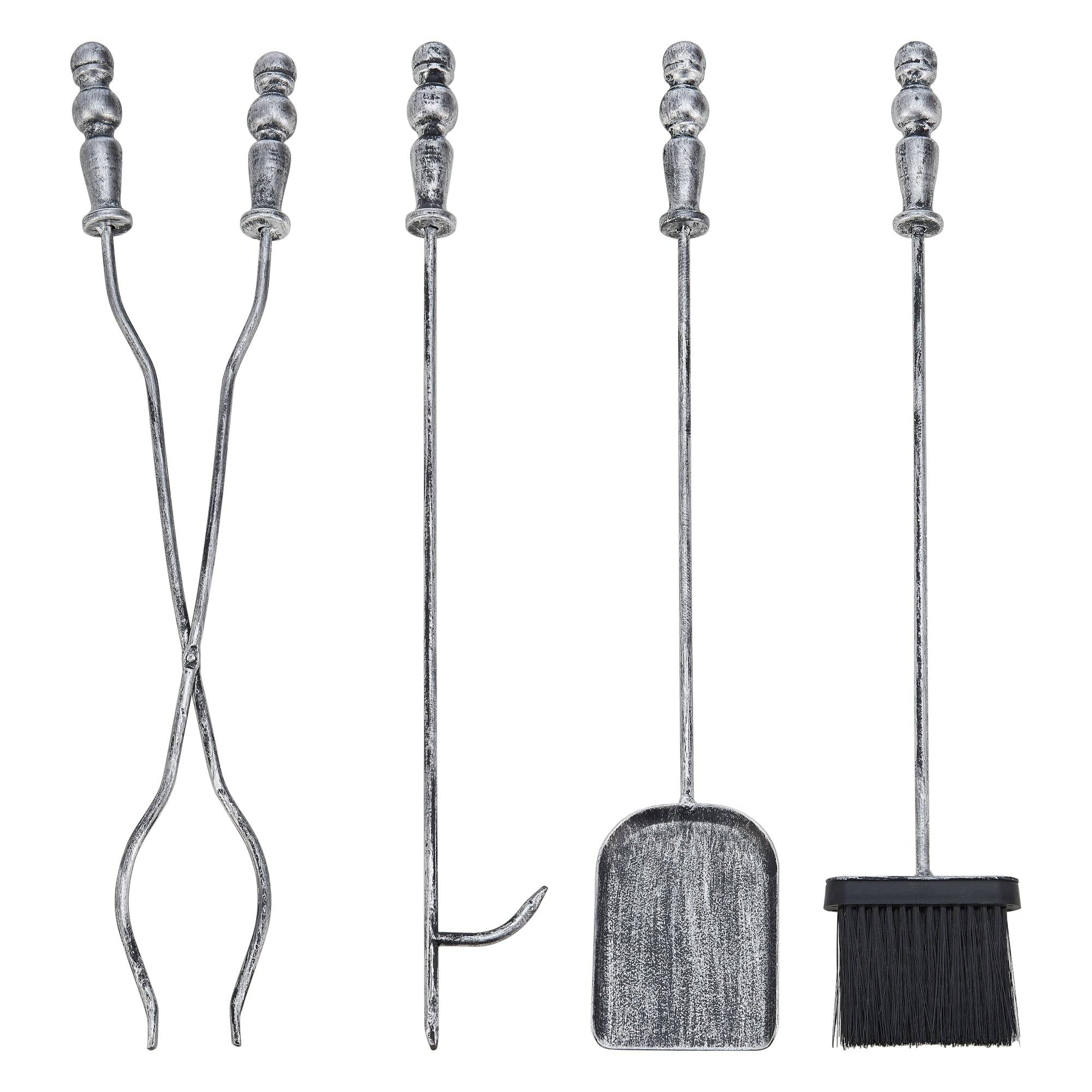 Helloshop26 - Serviteur de cheminée dovre avec balai pelle pince tisonnier argenté - Imagen 4