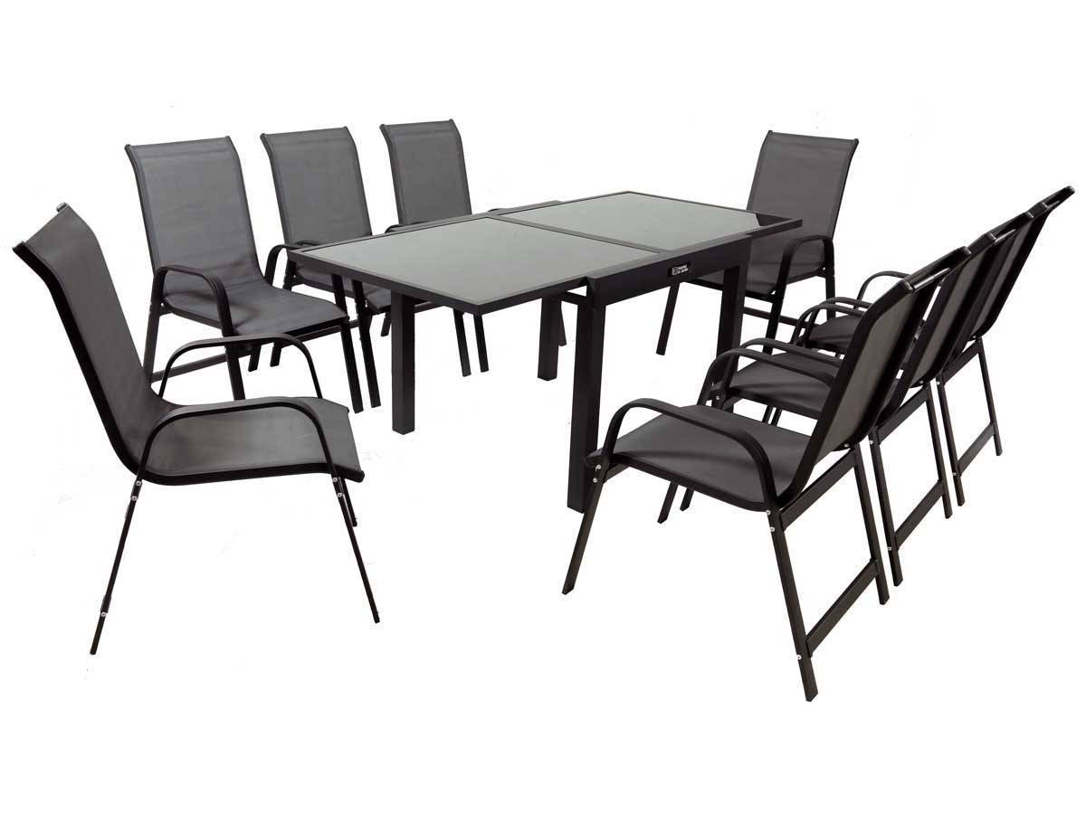 Habitat Et Jardin - Table Extensible Et Chaises De Jardin En Aluminium "porto 8" - Phoenix - Noir/gris Foncé - 1 Table 90/180 + 8 Fauteuils -habitat Et Jardin - Imagen 1