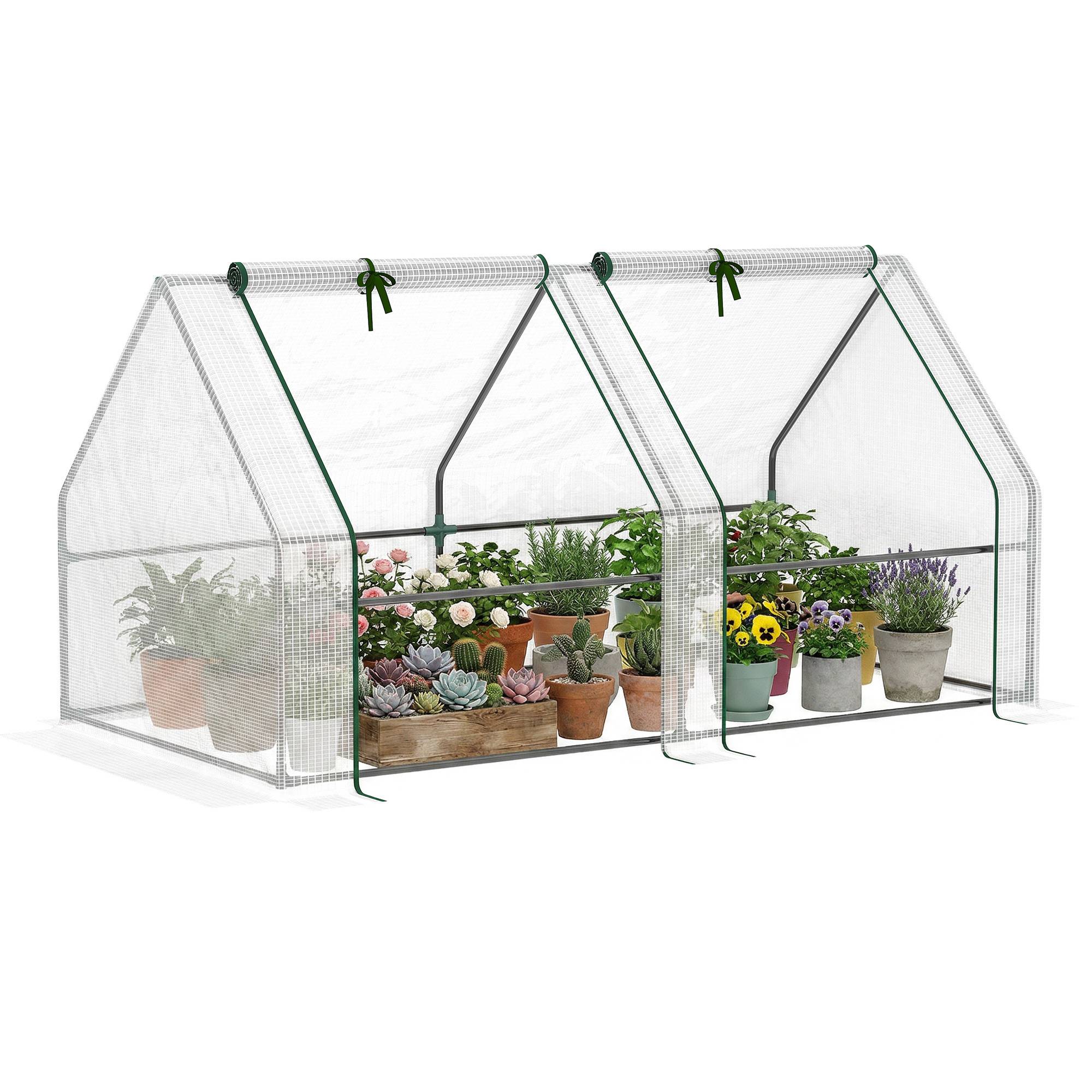 Mini serre blanche 180 x 90 x 90 cm, structure acier tubulaire, 2 fenêtres enroulables pour jardin - Image 1