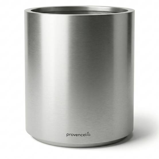 Lot olivier + pot METROPOLE 60x70cm inox brossé, pot de grande taille fait main en acier inoxydable - Image 2