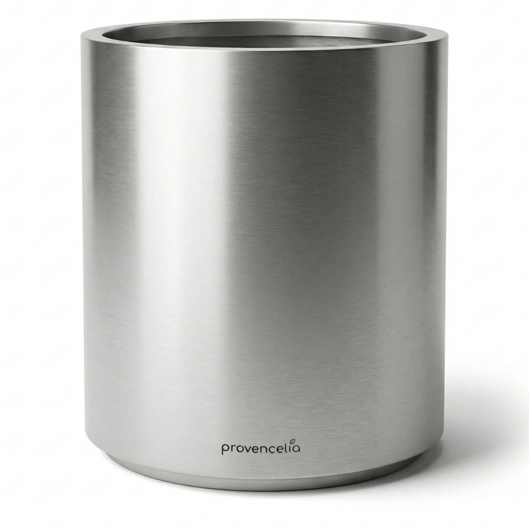 Lot olivier + pot METROPOLE 60x70cm inox brossé, pot de grande taille fait main en acier inoxydable - Image 2