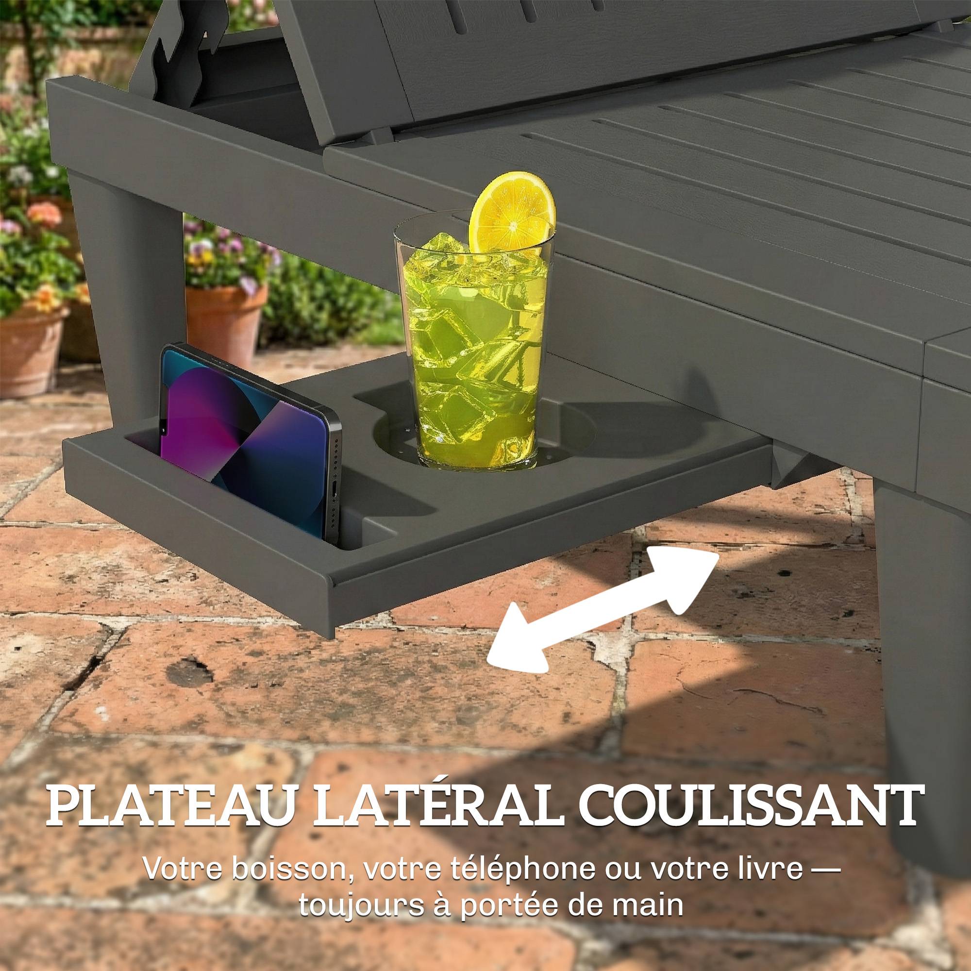 Lot de 2 bains de soleil plastique PP gris 192 x 57 x 28.5 cm - PANGIVO - Image 7