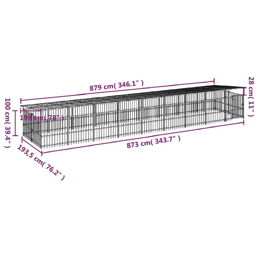 Vidaxl - Chenil d'extérieur avec toit pour chiens Acier 16,89 m² vidaXL 3124614 - Imagen 3
