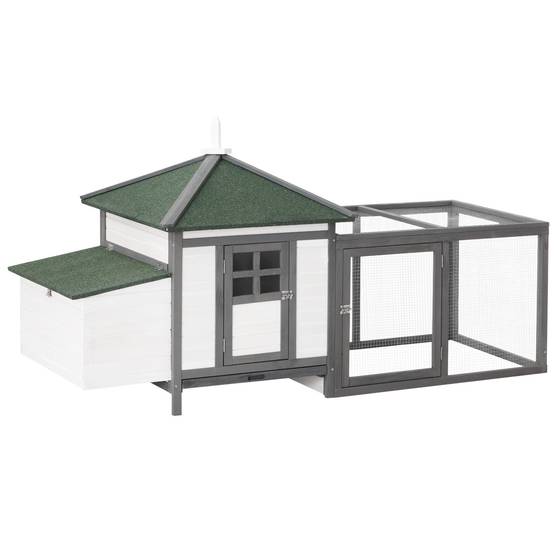 Poulailler avec pondoir bois gris blanc 196 x 76 x 97 cm - PANGIVO - Image 2
