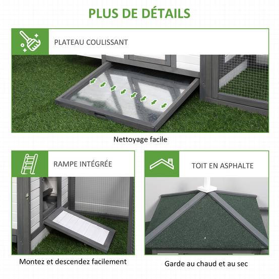 Poulailler avec pondoir bois gris blanc 196 x 76 x 97 cm - PANGIVO - Image 9