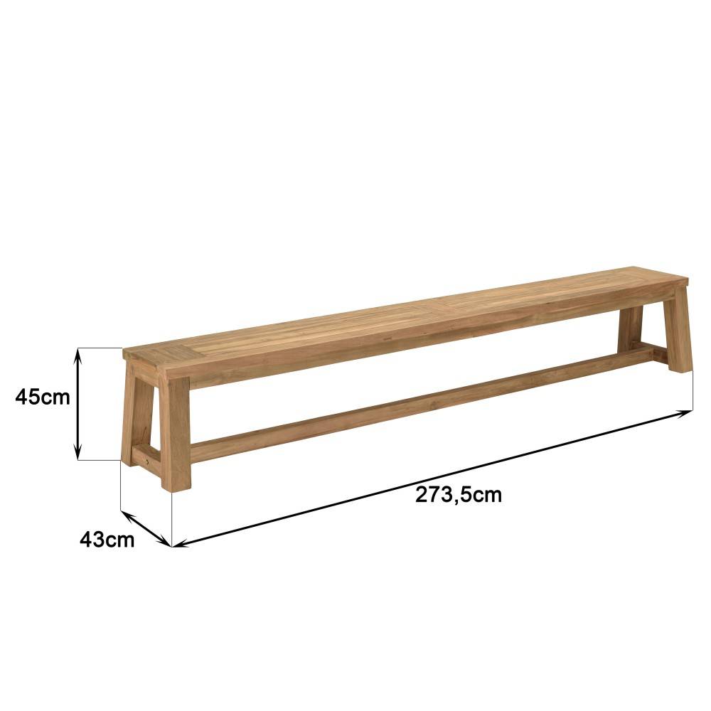Macabane - KALLY - Banc de jardin 270x35cm en bois teck recyclé couleur naturelle - Imagen 8