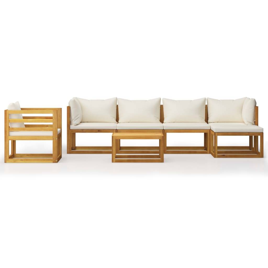Helloshop26 - Salon de jardin meuble d'extérieur ensemble de mobilier 7 pièces avec coussin crème bois d'acacia solide - Imagen 2