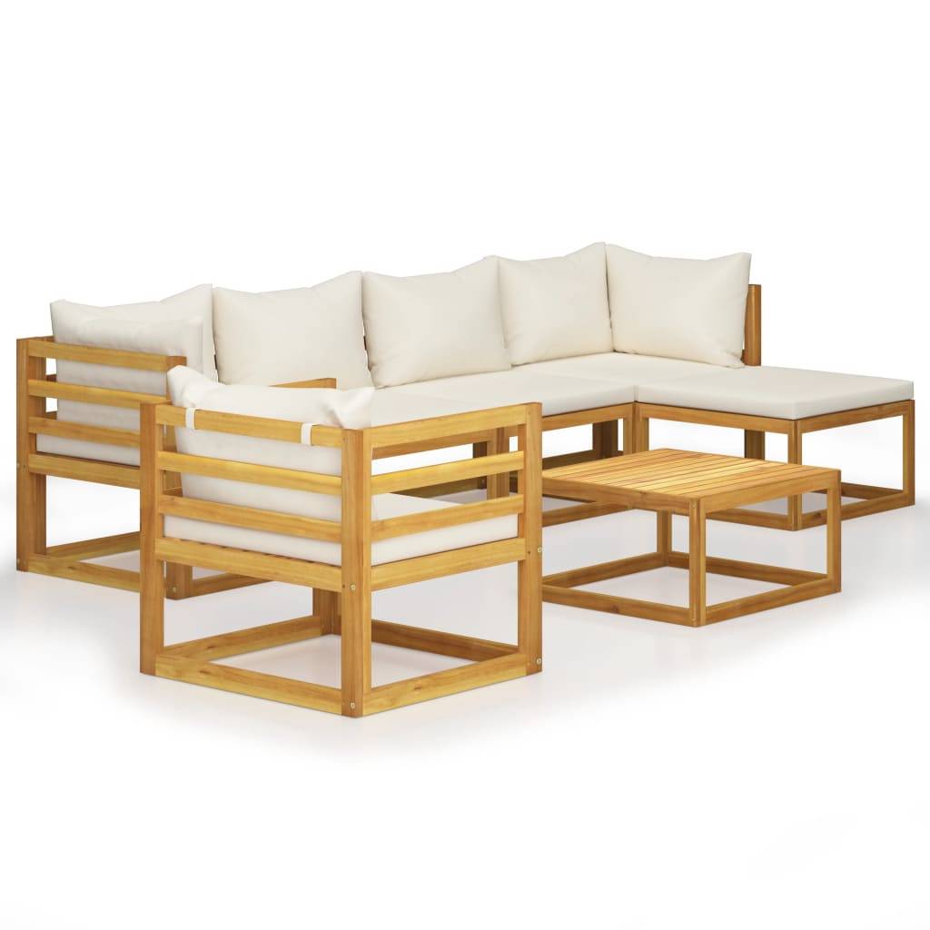Helloshop26 - Salon de jardin meuble d'extérieur ensemble de mobilier 7 pièces avec coussin crème bois d'acacia solide - Imagen 1