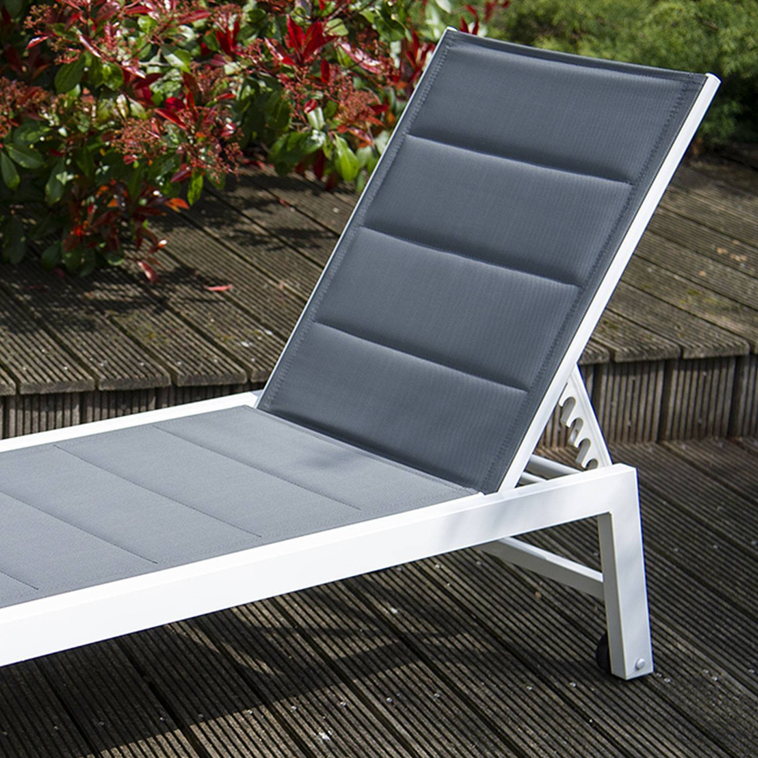 Bain de soleil BARBADOS en textilène gris - aluminium blanc - HAPPY GARDEN - Image 5