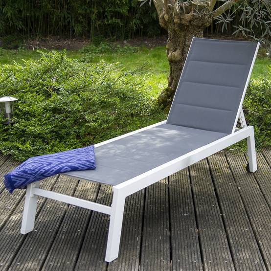 Bain de soleil BARBADOS en textilène gris - aluminium blanc - HAPPY GARDEN - Image 2