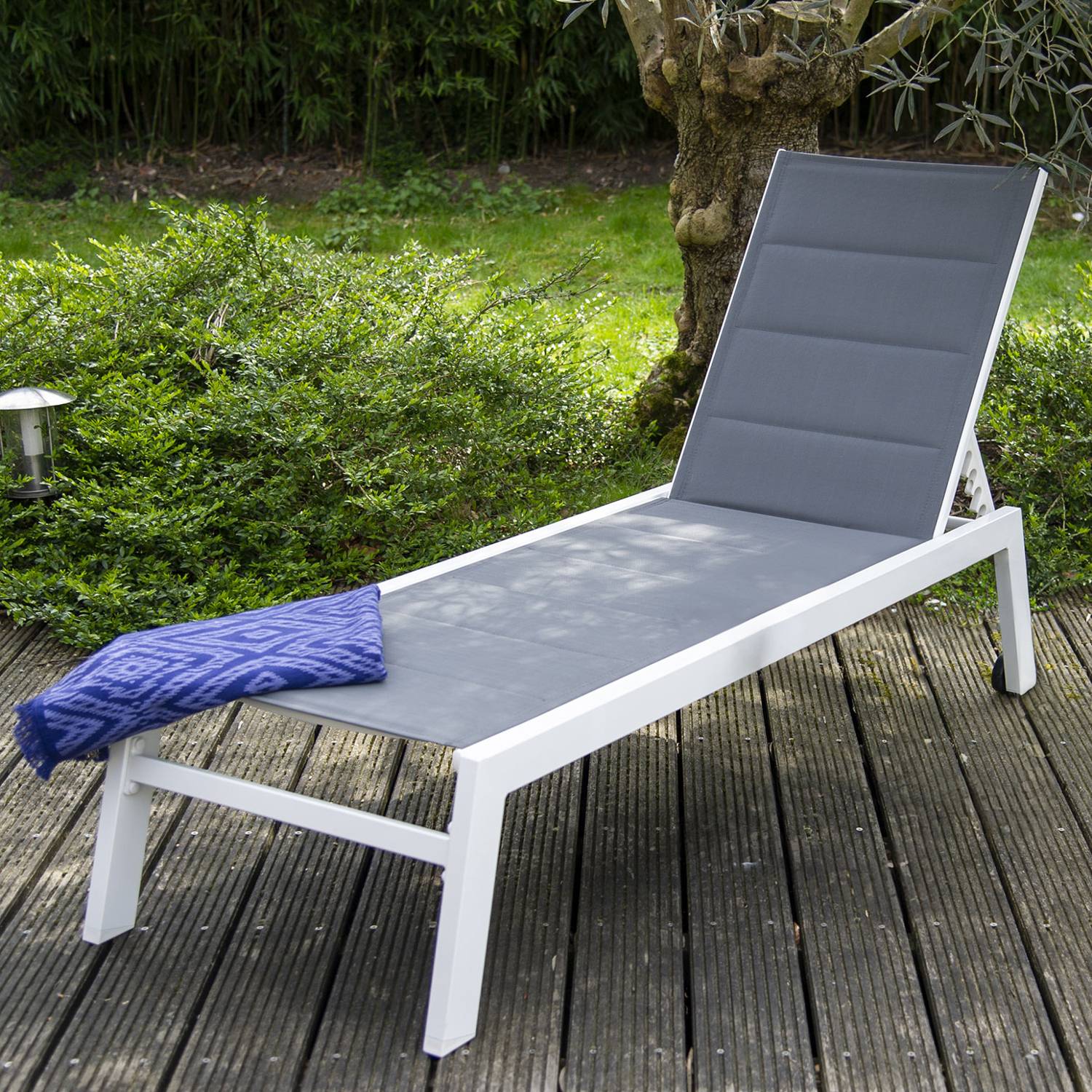 Bain de soleil BARBADOS en textilène gris - aluminium blanc - HAPPY GARDEN - Image 2