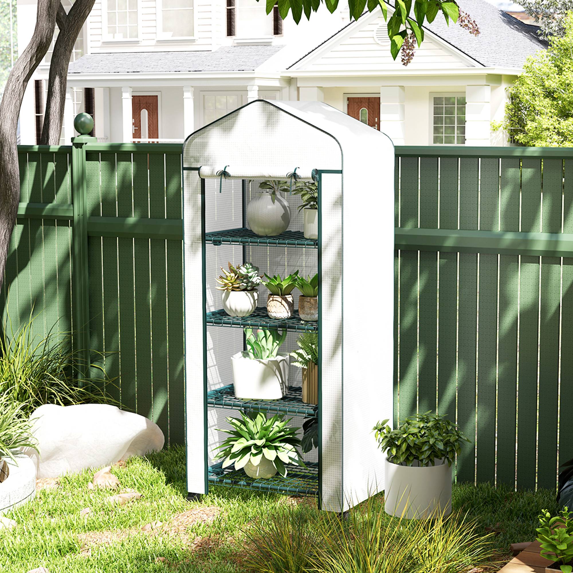 Serre Balcon Roulante Acier 4 Étages Housse PE 69x50x165cm Blanc - ComfortXL Outdoor Living - Image 1