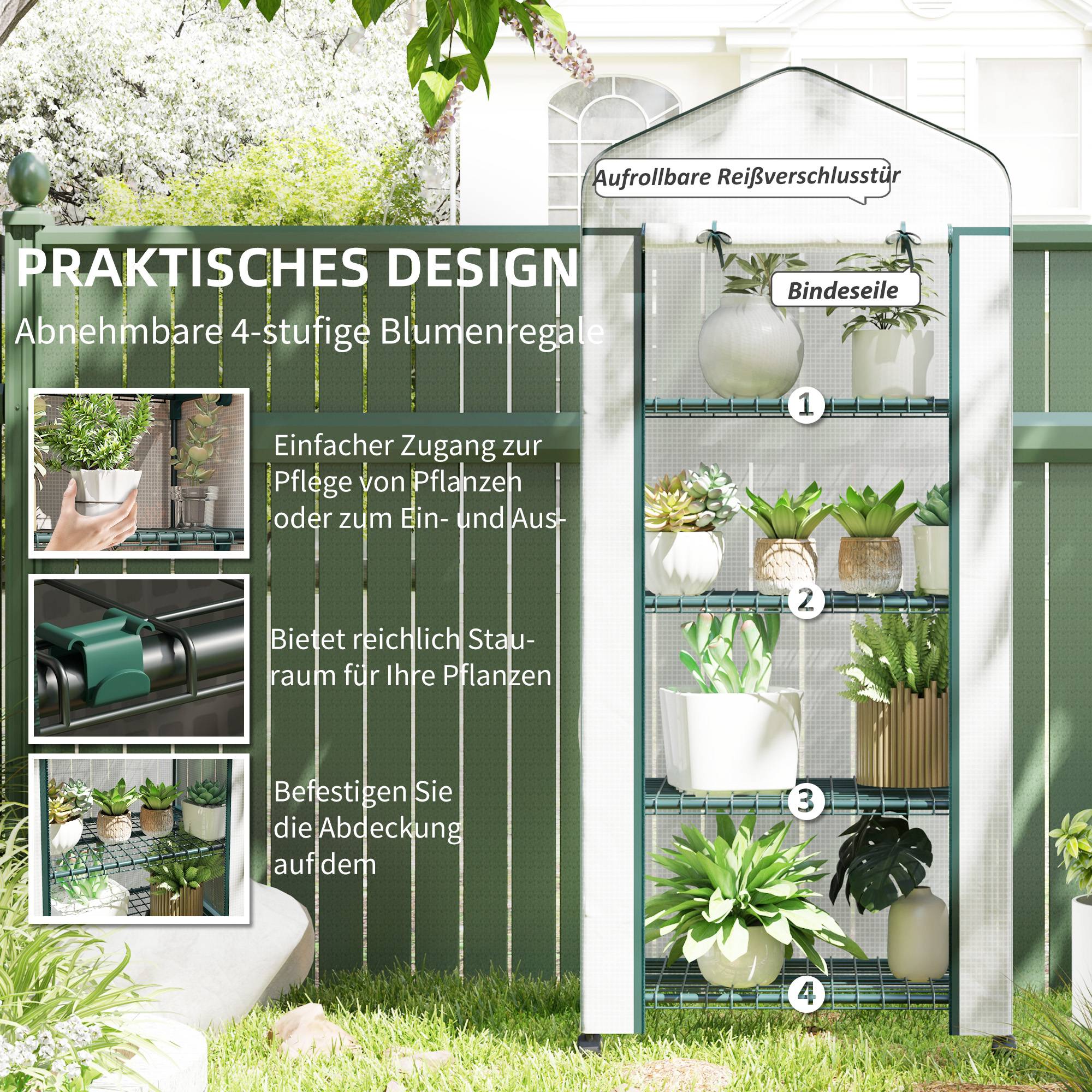 Serre Balcon Roulante Acier 4 Étages Housse PE 69x50x165cm Blanc - ComfortXL Outdoor Living - Image 4