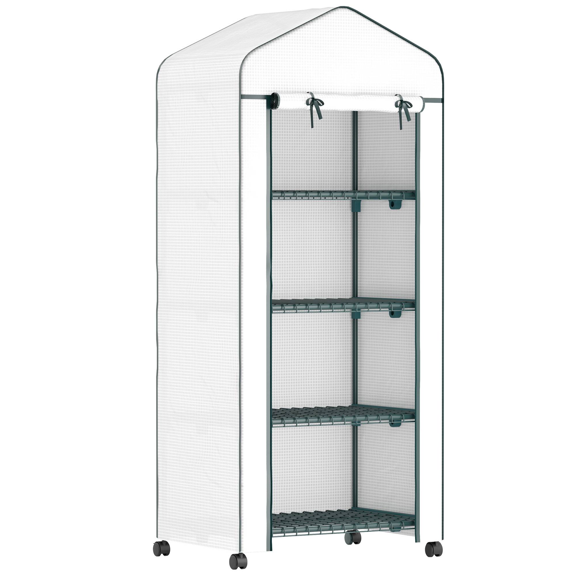 Serre Balcon Roulante Acier 4 Étages Housse PE 69x50x165cm Blanc - ComfortXL Outdoor Living - Image 2