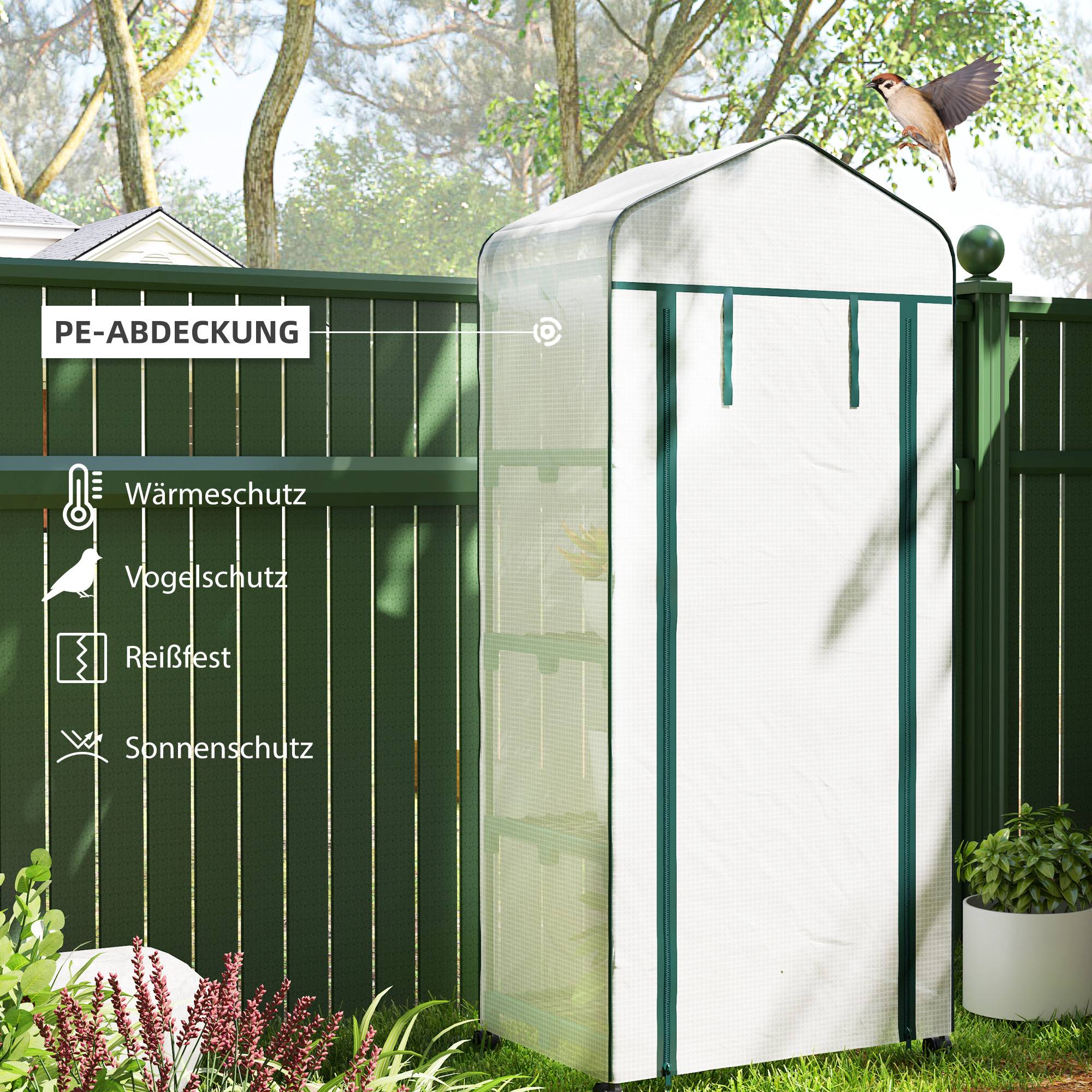 Serre Balcon Roulante Acier 4 Étages Housse PE 69x50x165cm Blanc - ComfortXL Outdoor Living - Image 5
