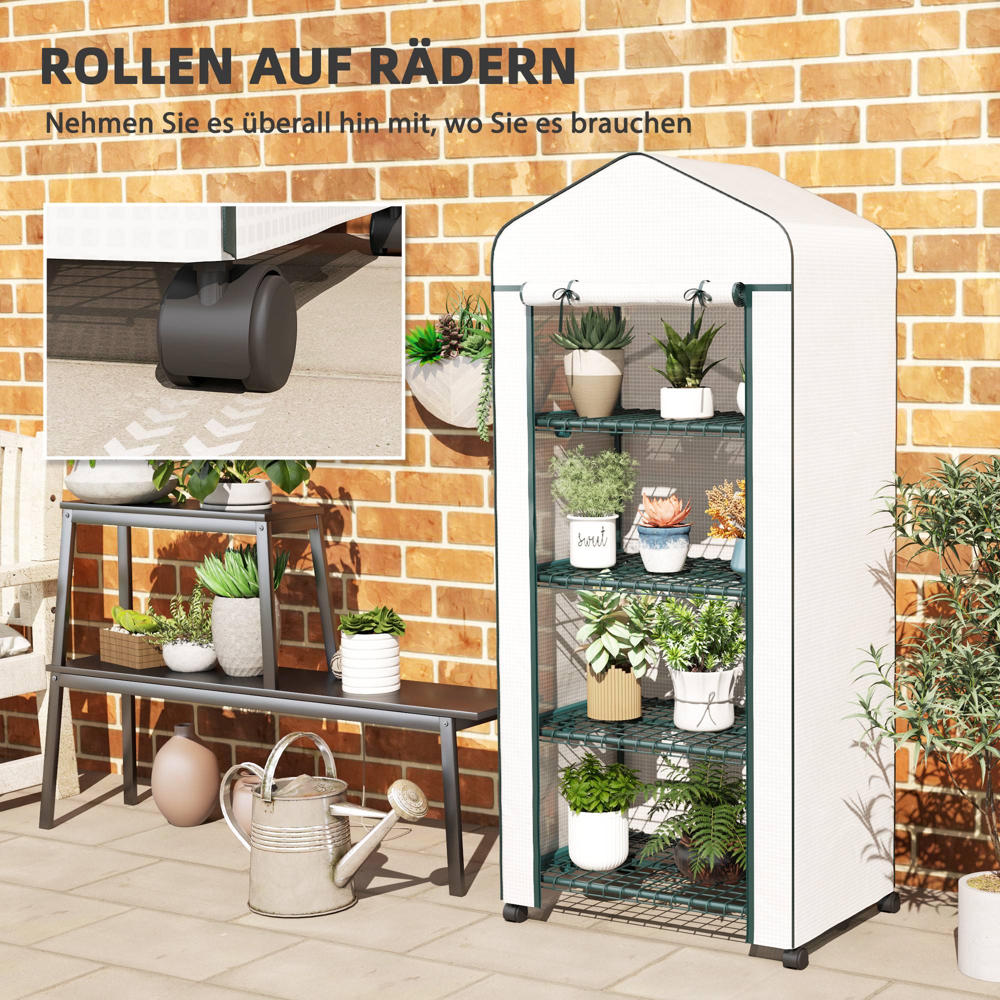 Serre Balcon Roulante Acier 4 Étages Housse PE 69x50x165cm Blanc - ComfortXL Outdoor Living - Image 6