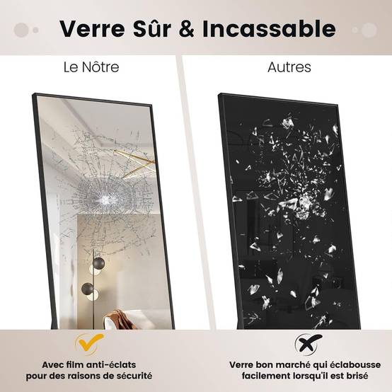 Costway - Miroir sur Pied Rectangulaire-Miroir Mural, 40 x 60 CM, Noir - Image 8