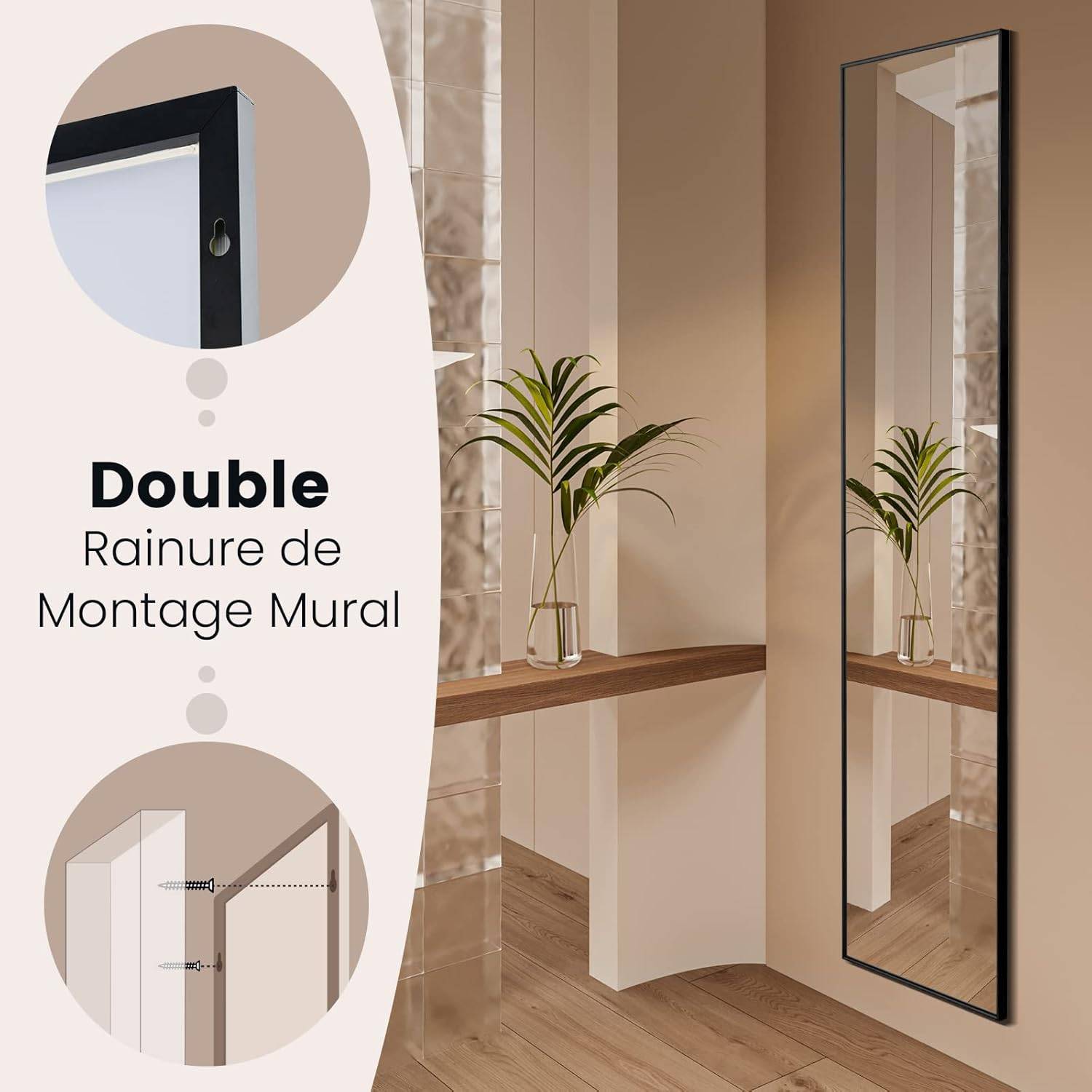 Costway - Miroir sur Pied Rectangulaire-Miroir Mural, 40 x 60 CM, Noir - Image 4