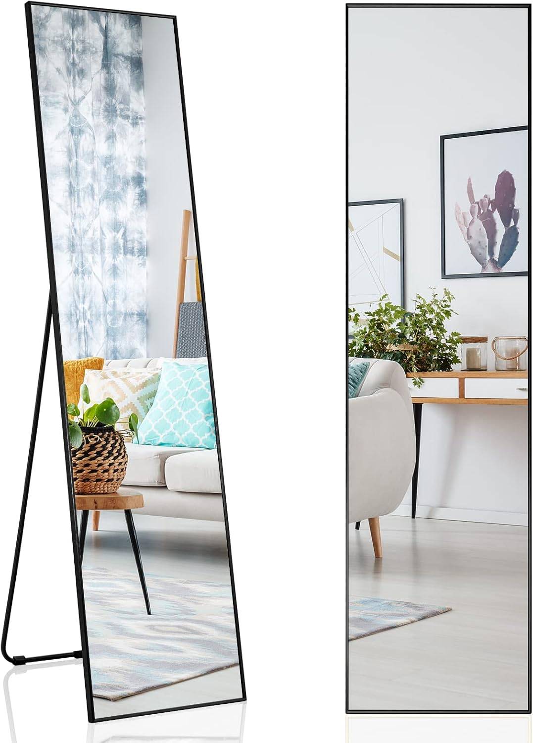 Costway - Miroir sur Pied Rectangulaire-Miroir Mural, 40 x 60 CM, Noir - Image 1