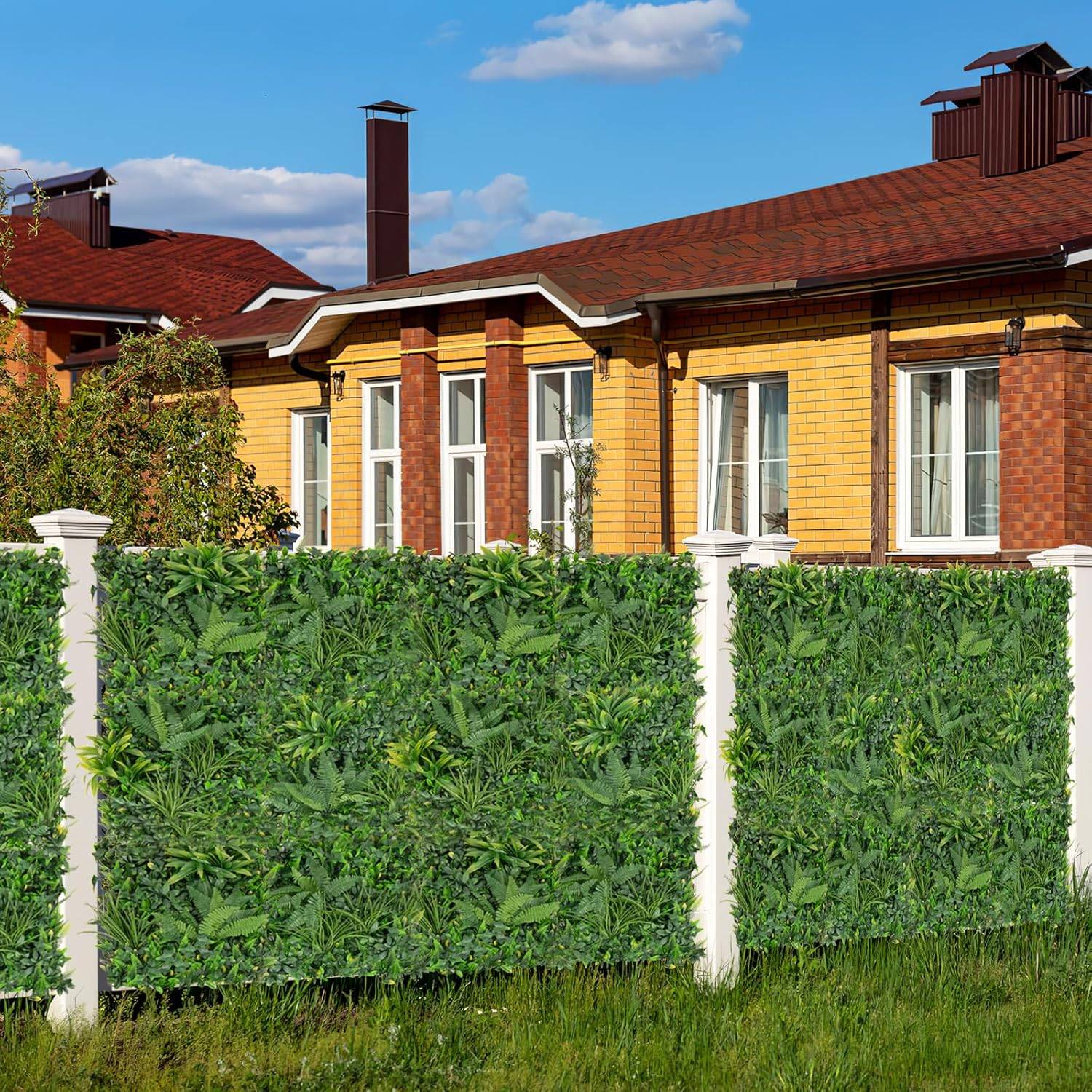 Haie Artificiel Brise-Vue 4PCS 50 x 50 cm, 7 Types de Plantes Artificielles Mixtes, Panneaux de Toile de Fond de Verdure - Image 1