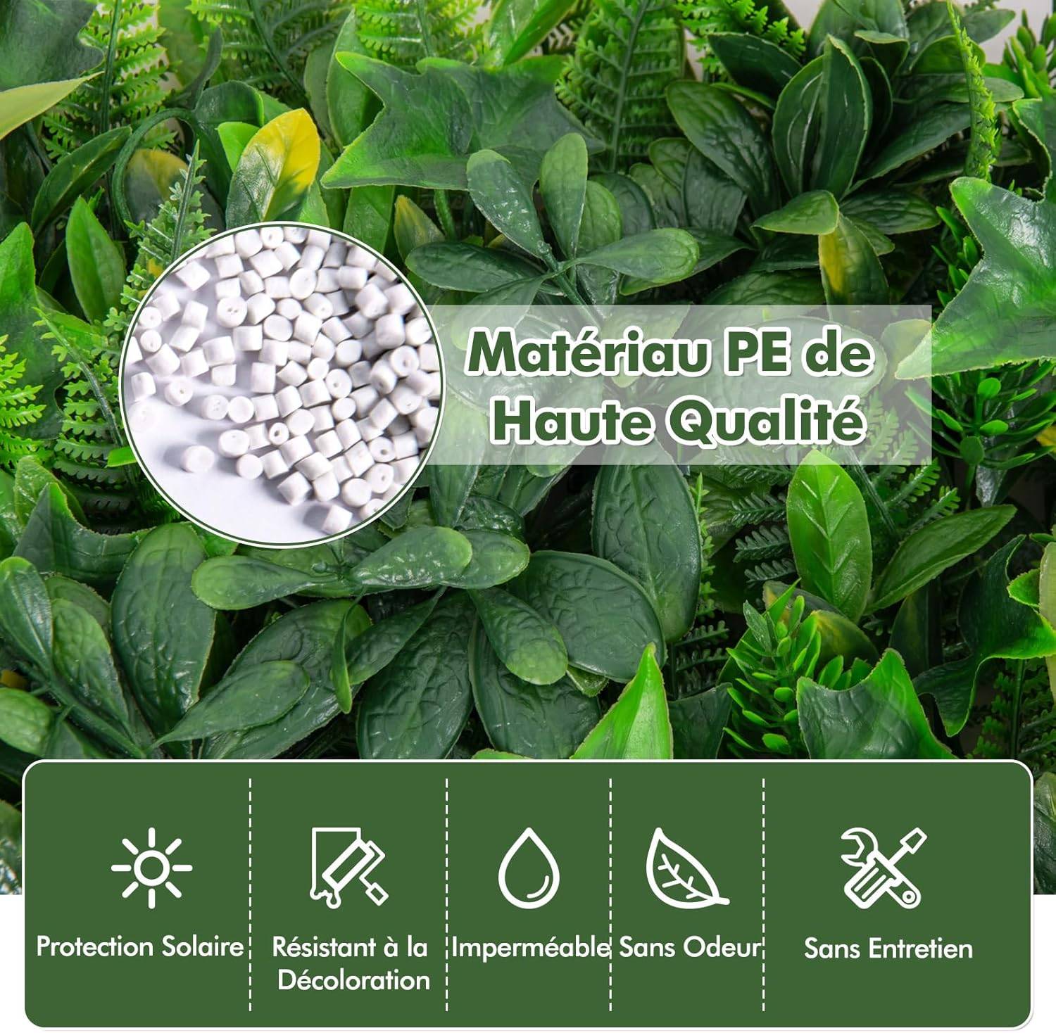Haie Artificiel Brise-Vue 4PCS 50 x 50 cm, 7 Types de Plantes Artificielles Mixtes, Panneaux de Toile de Fond de Verdure - Image 6