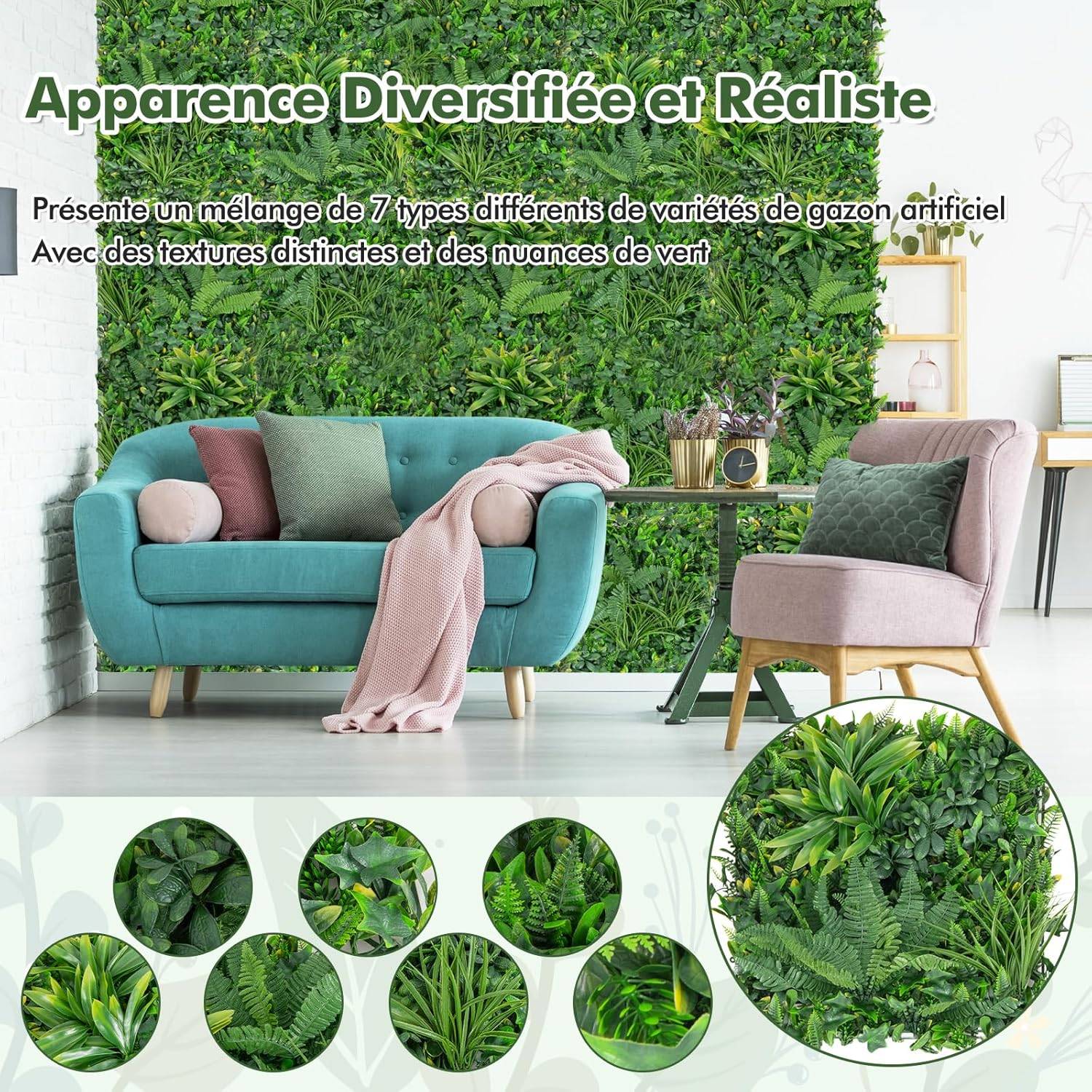 Haie Artificiel Brise-Vue 4PCS 50 x 50 cm, 7 Types de Plantes Artificielles Mixtes, Panneaux de Toile de Fond de Verdure - Image 2